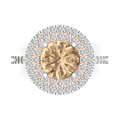 2.6 cttw Yellow Moissanite Hidden Halo Engagement Ring - Solid White/Rose Gold (VVS1, Round Cut,8.0mm)