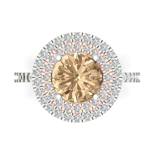2.6 cttw Yellow Moissanite Hidden Halo Engagement Ring - Solid White/Rose Gold (VVS1, Round Cut,8.0mm)
