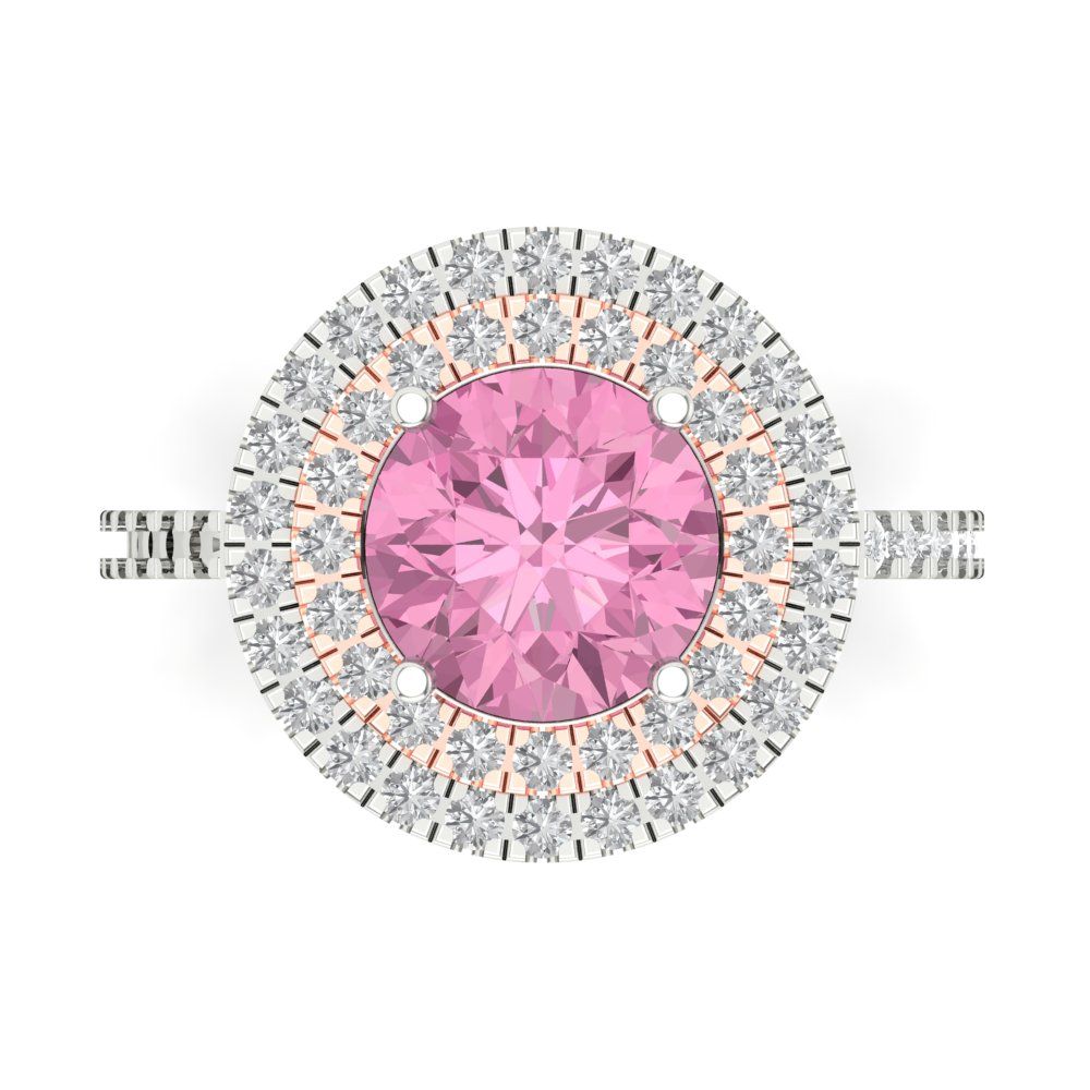 2.6 cttw Zirconia Simulated Pink Diamond Hidden Halo Engagement Ring - Solid White/Rose Gold (VVS1, Round Cut,8.0mm)