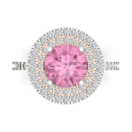 2.6 cttw Zirconia Simulated Pink Diamond Hidden Halo Engagement Ring - Solid White/Rose Gold (VVS1, Round Cut,8.0mm)