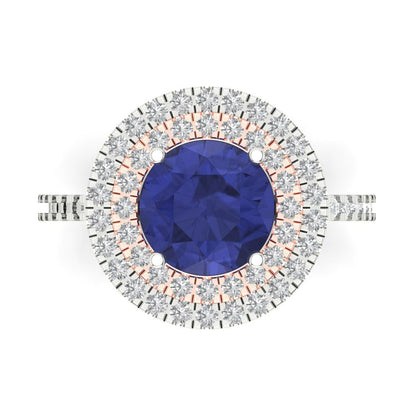 2.6 cttw Simulated Tanzanite Hidden Halo Engagement Ring - Solid White/Rose Gold (VVS1, Round Cut,8.0mm)