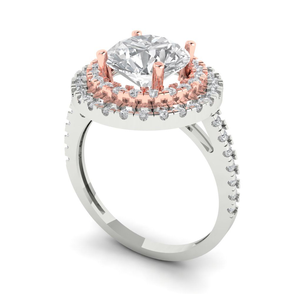 2.6 cttw Moissanite Hidden Halo Engagement Ring - Solid White/Rose Gold (VVS1, Round Cut,8.0mm)