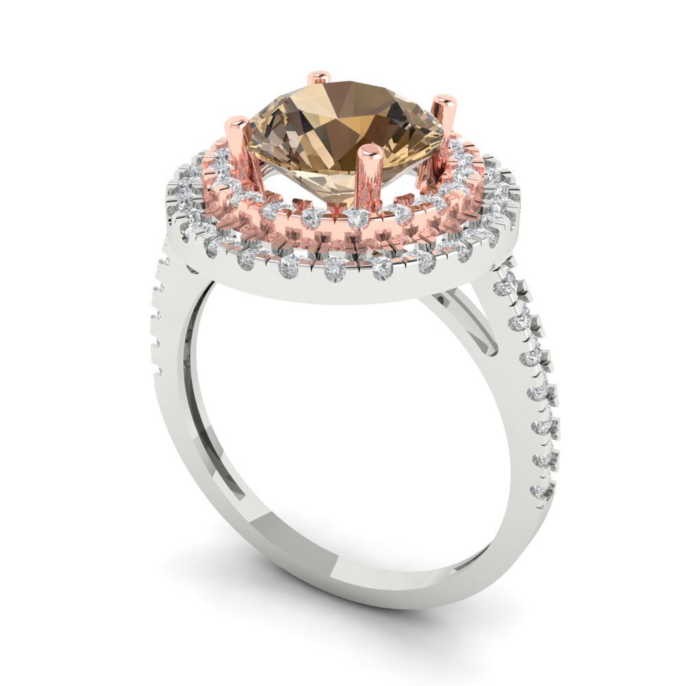 2.6 cttw Zirconia Simulated Champagne Diamond Hidden Halo Engagement Ring - Solid White/Rose Gold (VVS1, Round Cut,8.0mm)