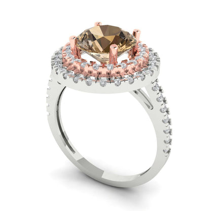 2.6 cttw Zirconia Simulated Champagne Diamond Hidden Halo Engagement Ring - Solid White/Rose Gold (VVS1, Round Cut,8.0mm)