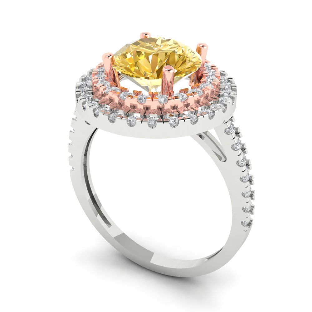 2.6 cttw Zirconia Simulated Yellow Diamond Hidden Halo Engagement Ring - Solid White/Rose Gold (VVS1, Round Cut,8.0mm)