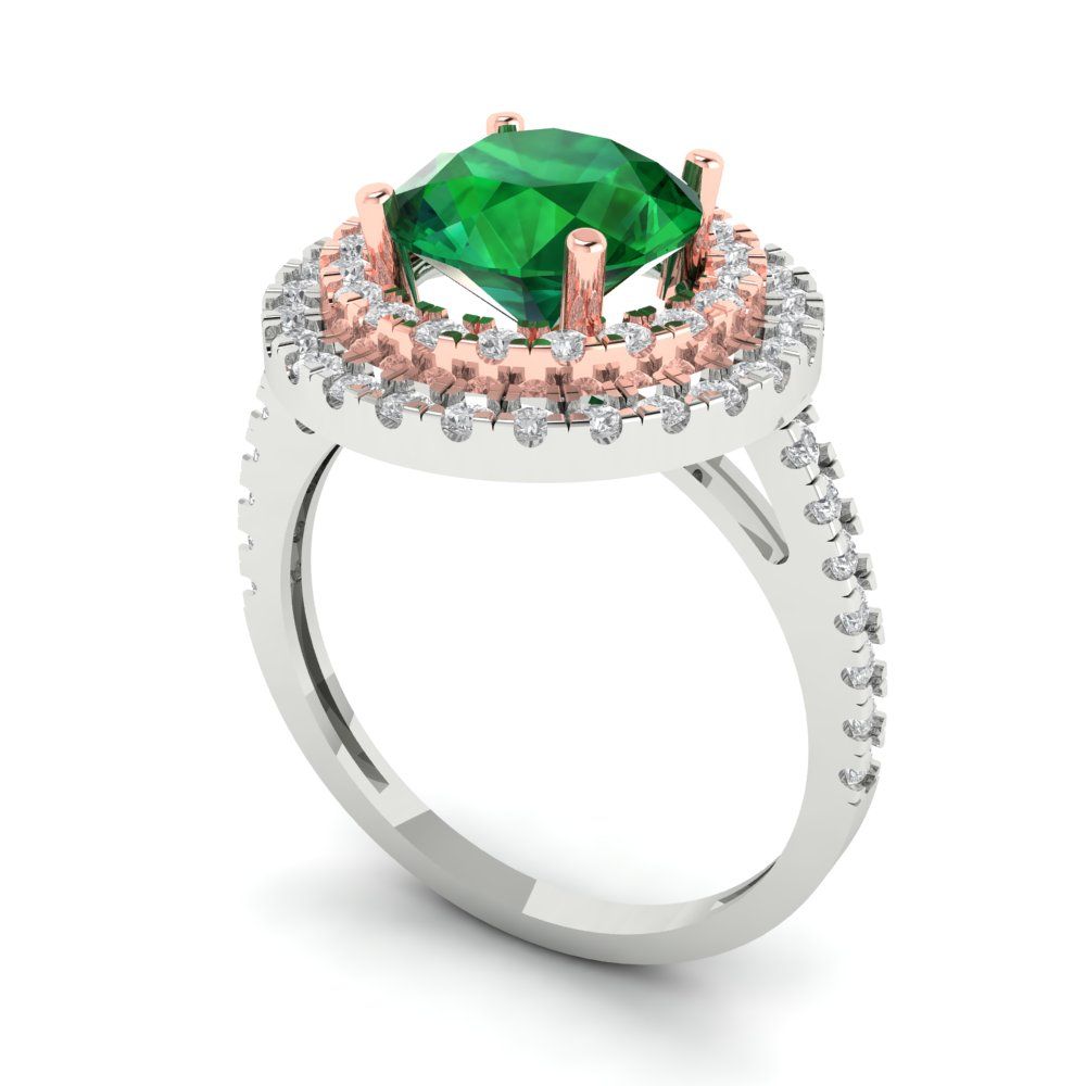 2.6 cttw Simulated Emerald Hidden Halo Engagement Ring - Solid White/Rose Gold (VVS1, Round Cut,8.0mm)