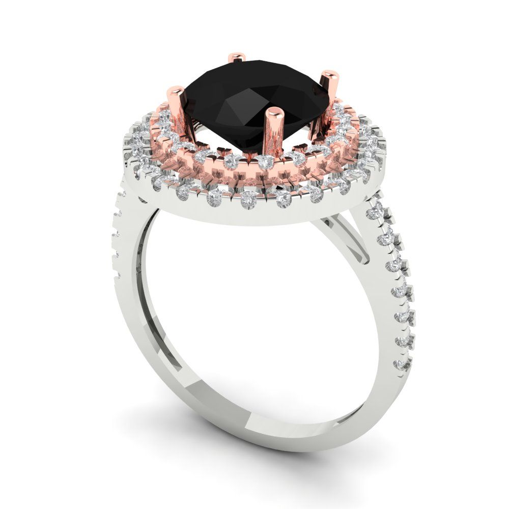 2.6 cttw Natural Onyx Hidden Halo Engagement Ring - Solid White/Rose Gold (VVS1, Round Cut,8.0mm)