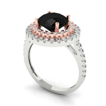 2.6 cttw Natural Onyx Hidden Halo Engagement Ring - Solid White/Rose Gold (VVS1, Round Cut,8.0mm)