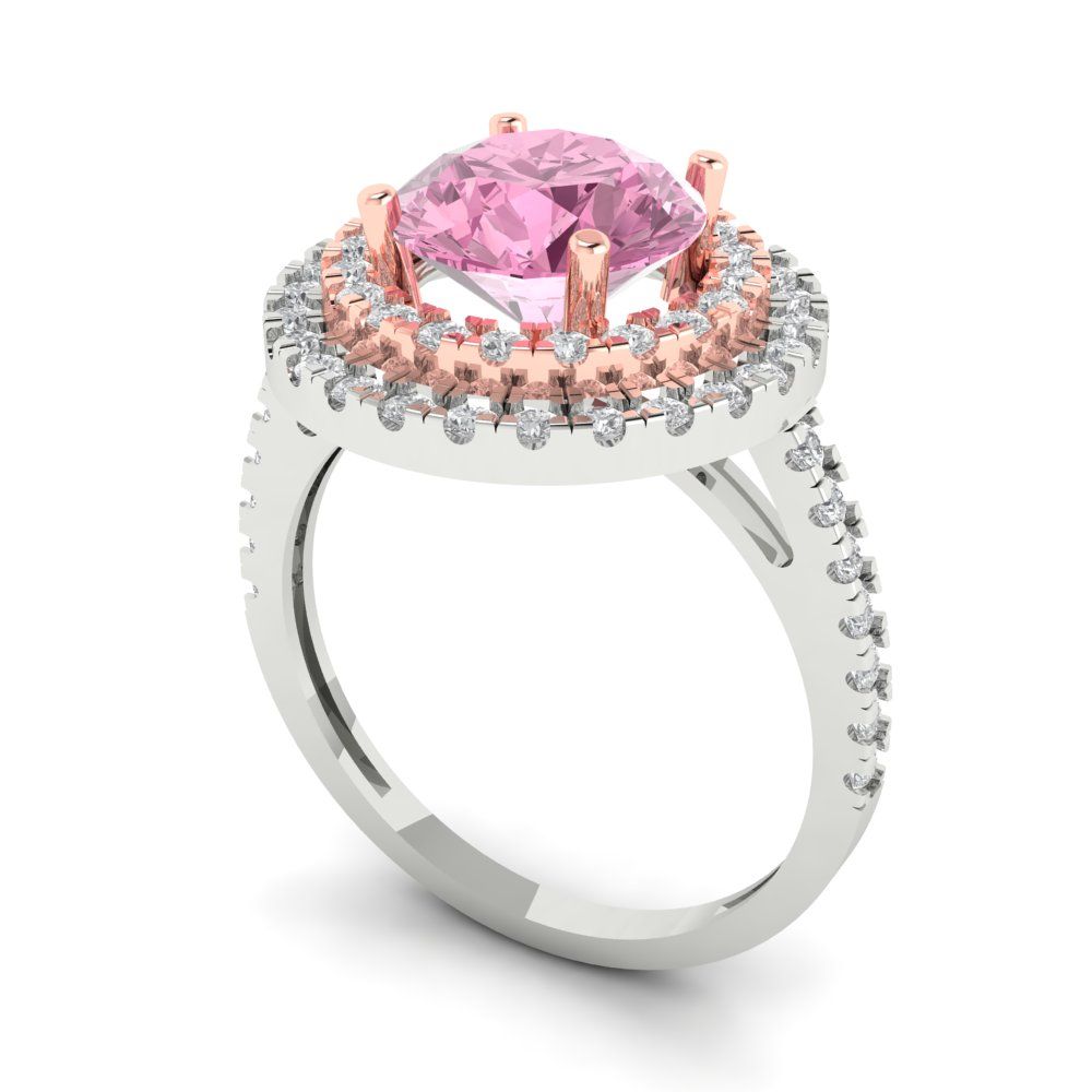 2.6 cttw Zirconia Simulated Pink Diamond Hidden Halo Engagement Ring - Solid White/Rose Gold (VVS1, Round Cut,8.0mm)