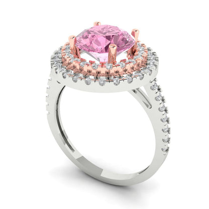 2.6 cttw Zirconia Simulated Pink Diamond Hidden Halo Engagement Ring - Solid White/Rose Gold (VVS1, Round Cut,8.0mm)