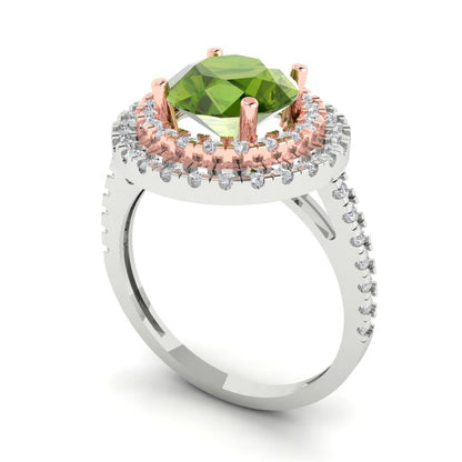 2.6 cttw Natural Peridot Hidden Halo Engagement Ring - Solid White/Rose Gold (VVS1, Round Cut,8.0mm)