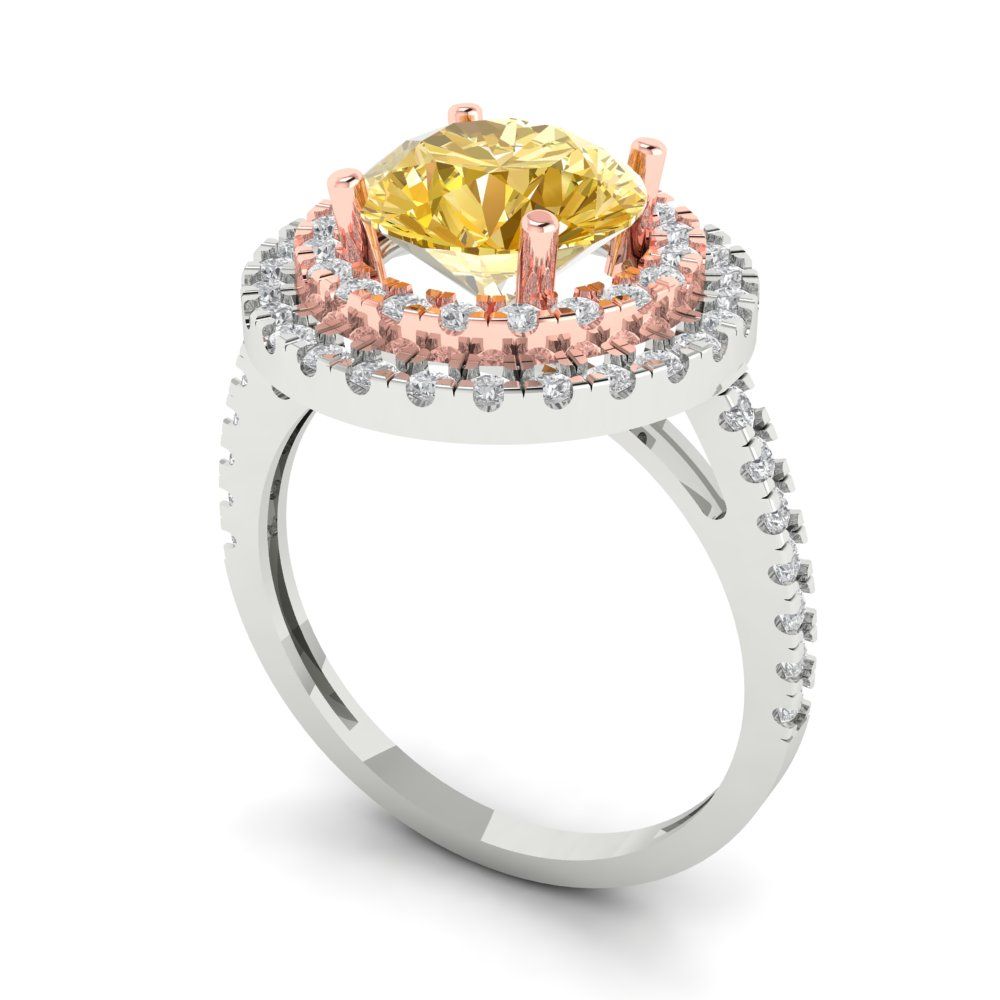 2.6 cttw Natural Citrine Hidden Halo Engagement Ring - Solid White/Rose Gold (VVS1, Round Cut,8.0mm)
