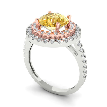 2.6 cttw Natural Citrine Hidden Halo Engagement Ring - Solid White/Rose Gold (VVS1, Round Cut,8.0mm)