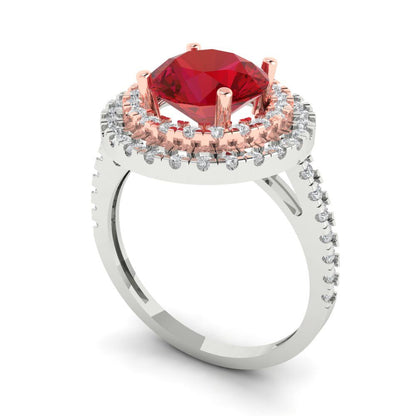 2.6 cttw Simulated Ruby Hidden Halo Engagement Ring - Solid Gold (Round Cut,8.0mm)