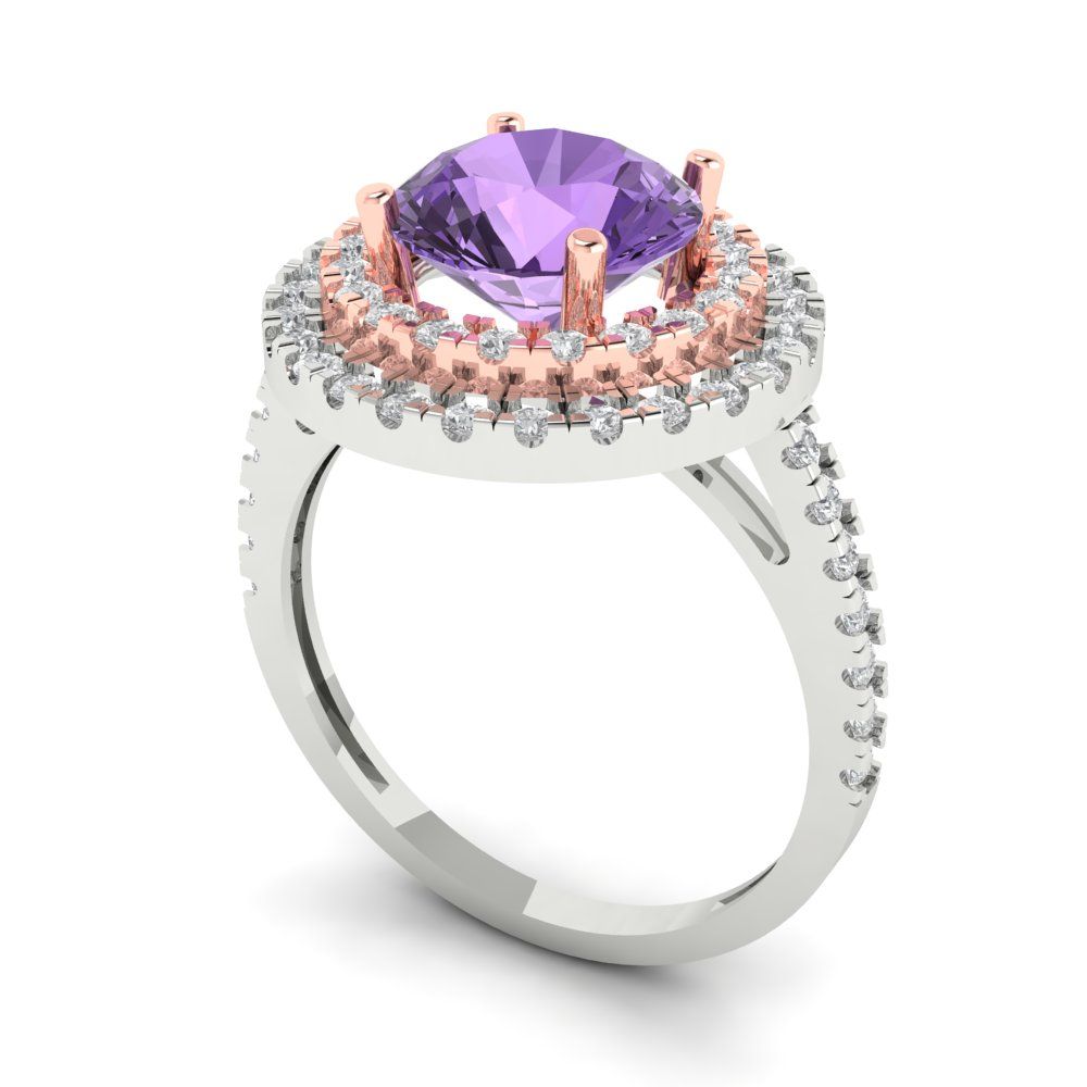 2.6 cttw Simulated Alexandrite Hidden Halo Engagement Ring - Solid White/Rose Gold (VVS1, Round Cut,8.0mm)