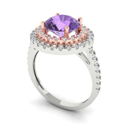 2.6 cttw Simulated Alexandrite Hidden Halo Engagement Ring - Solid White/Rose Gold (VVS1, Round Cut,8.0mm)