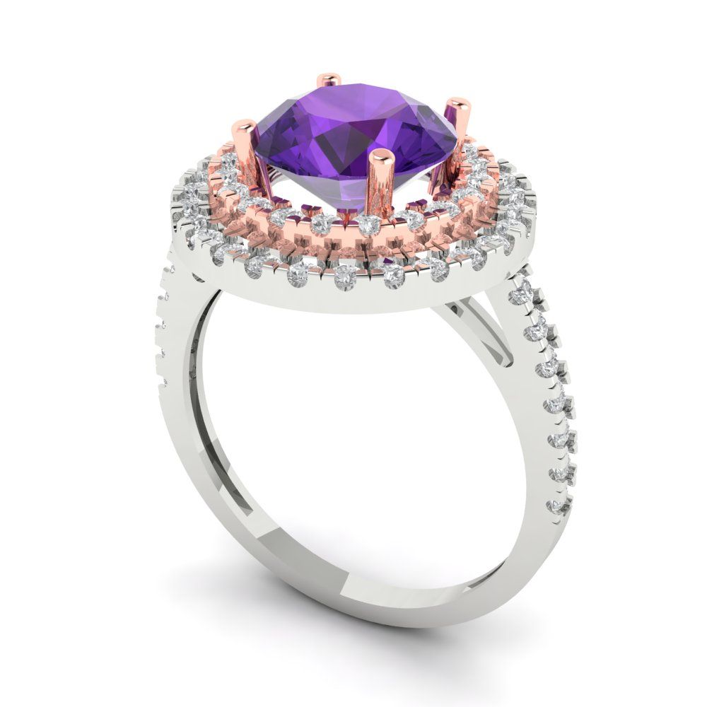 2.6 cttw Natural Amethyst Hidden Halo Engagement Ring - Solid White/Rose Gold (VVS1, Round Cut,8.0mm)