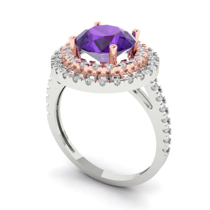 2.6 cttw Natural Amethyst Hidden Halo Engagement Ring - Solid White/Rose Gold (VVS1, Round Cut,8.0mm)