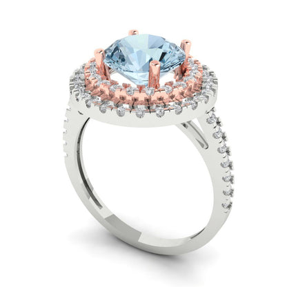 2.6 cttw Zirconia Simulated Blue Diamond Hidden Halo Engagement Ring - Solid Gold (VVS1, Round Cut,8.0mm)