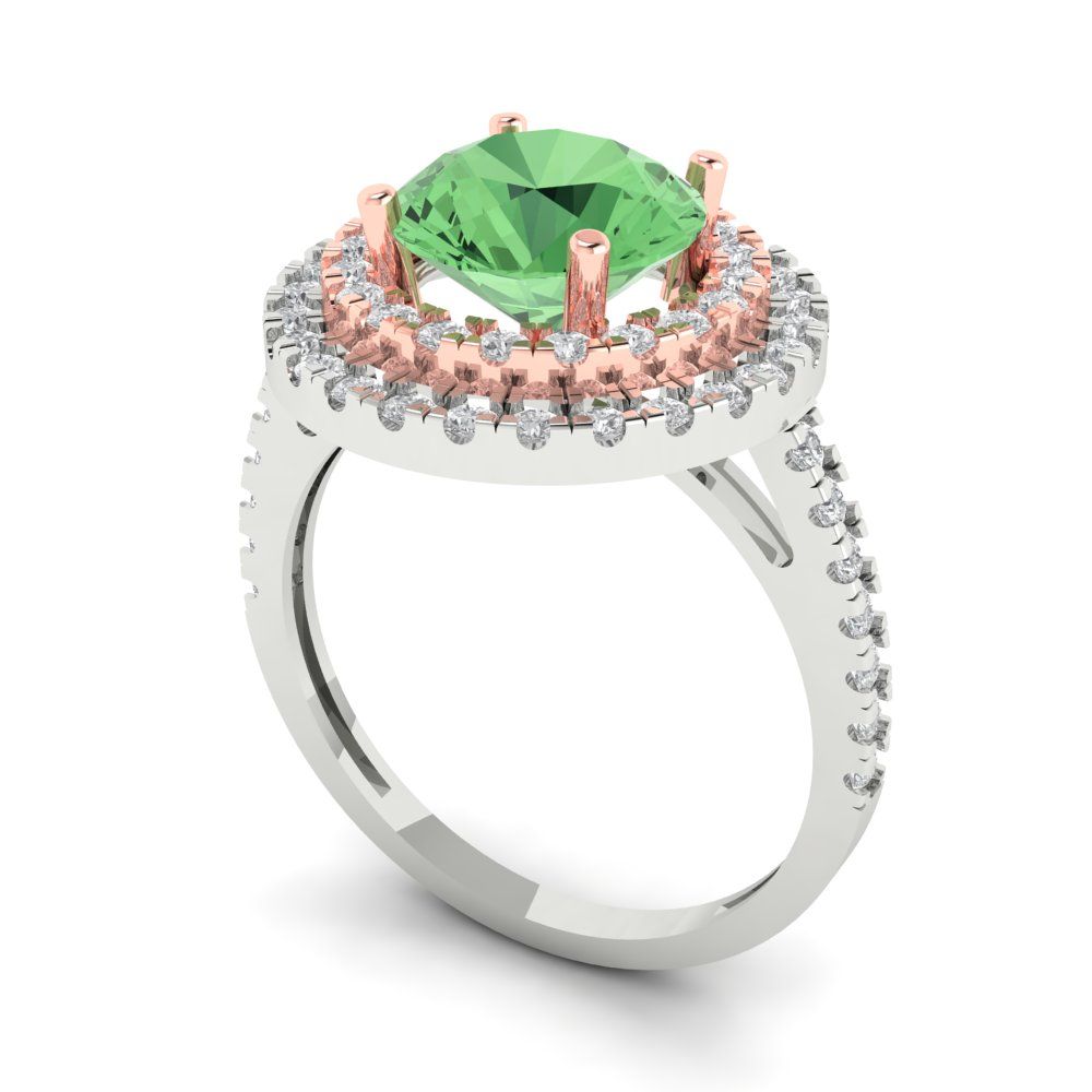 2.6 cttw Zirconia Simulated Green Diamond Hidden Halo Engagement Ring - Solid White/Rose Gold (VVS1, Round Cut,8.0mm)