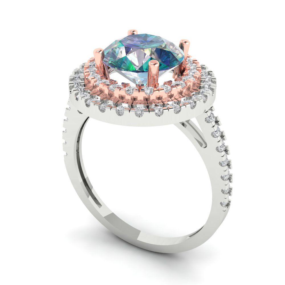 2.6 cttw Blue Moissanite Hidden Halo Engagement Ring - Solid White/Rose Gold (VVS1, Round Cut,8.0mm)