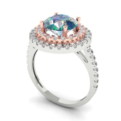 2.6 cttw Blue Moissanite Hidden Halo Engagement Ring - Solid White/Rose Gold (VVS1, Round Cut,8.0mm)