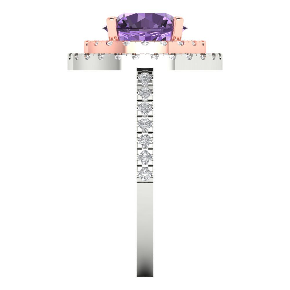 2.6 cttw Simulated Alexandrite Hidden Halo Engagement Ring - Solid White/Rose Gold (VVS1, Round Cut,8.0mm)