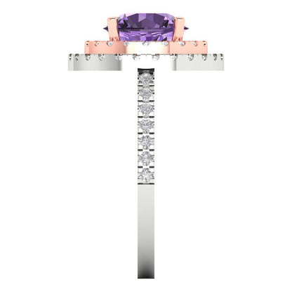 2.6 cttw Simulated Alexandrite Hidden Halo Engagement Ring - Solid White/Rose Gold (VVS1, Round Cut,8.0mm)
