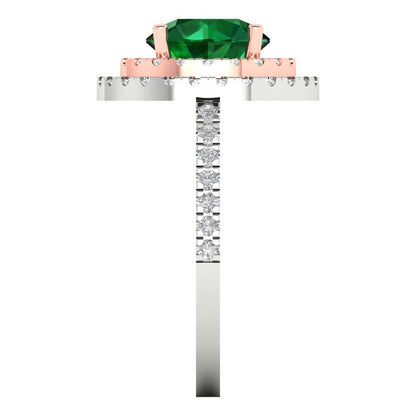 2.6 cttw Simulated Emerald Hidden Halo Engagement Ring - Solid White/Rose Gold (VVS1, Round Cut,8.0mm)