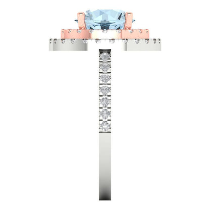 2.6 cttw Natural Sky Blue Topaz Hidden Halo Engagement Ring - Solid White/Rose Gold (VVS1, Round Cut,8.0mm)