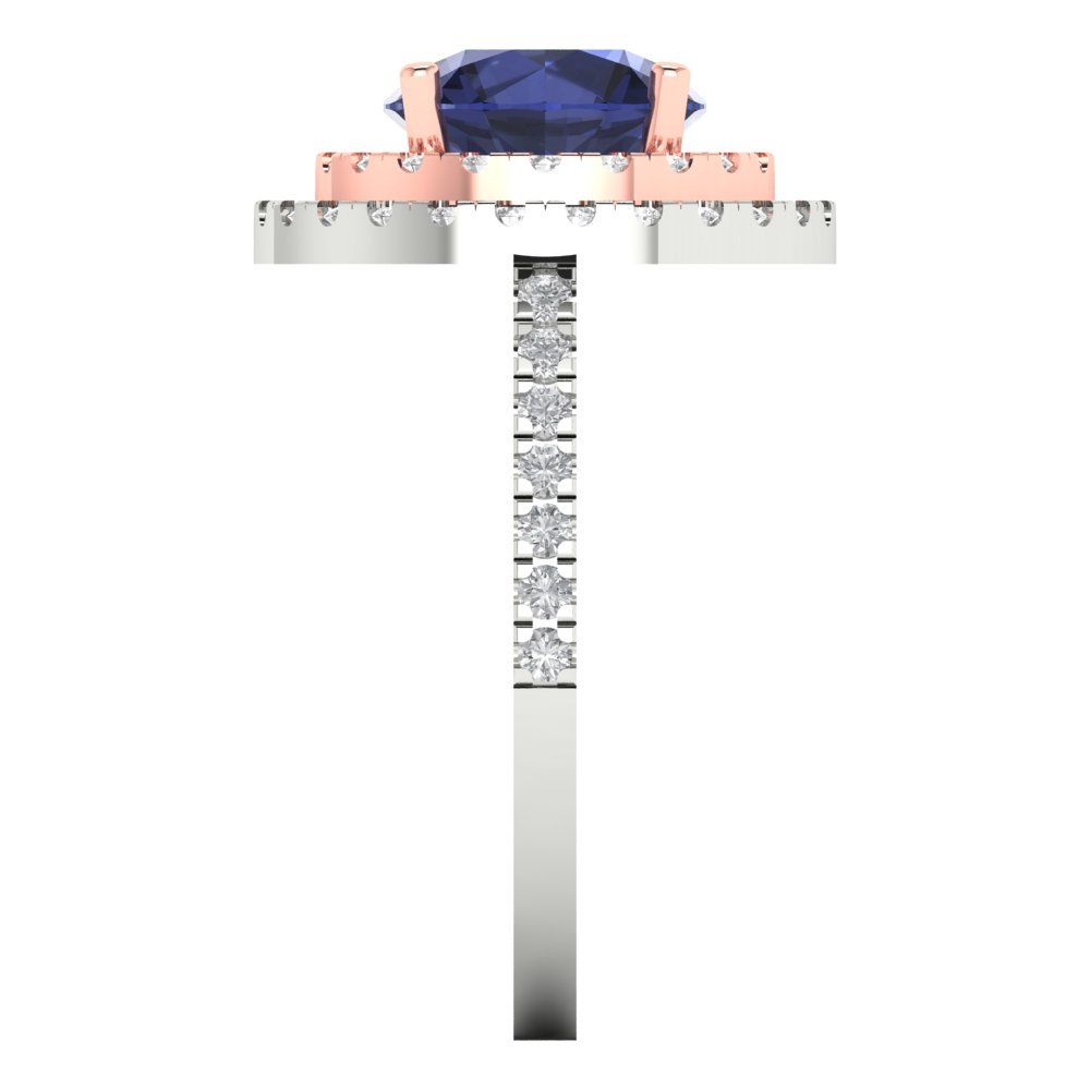 2.6 cttw Simulated Blue Sapphire Hidden Halo Engagement Ring - Solid White/Rose Gold (VVS1, Round Cut,8.0mm)