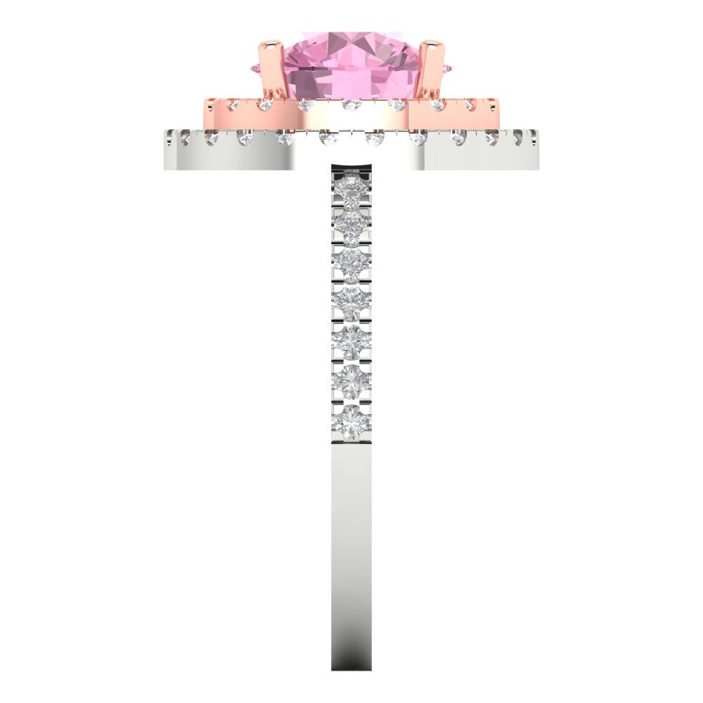 2.6 cttw Zirconia Simulated Pink Diamond Hidden Halo Engagement Ring - Solid White/Rose Gold (VVS1, Round Cut,8.0mm)