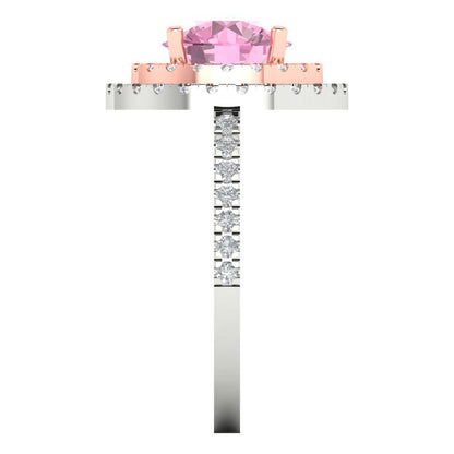 2.6 cttw Zirconia Simulated Pink Diamond Hidden Halo Engagement Ring - Solid White/Rose Gold (VVS1, Round Cut,8.0mm)