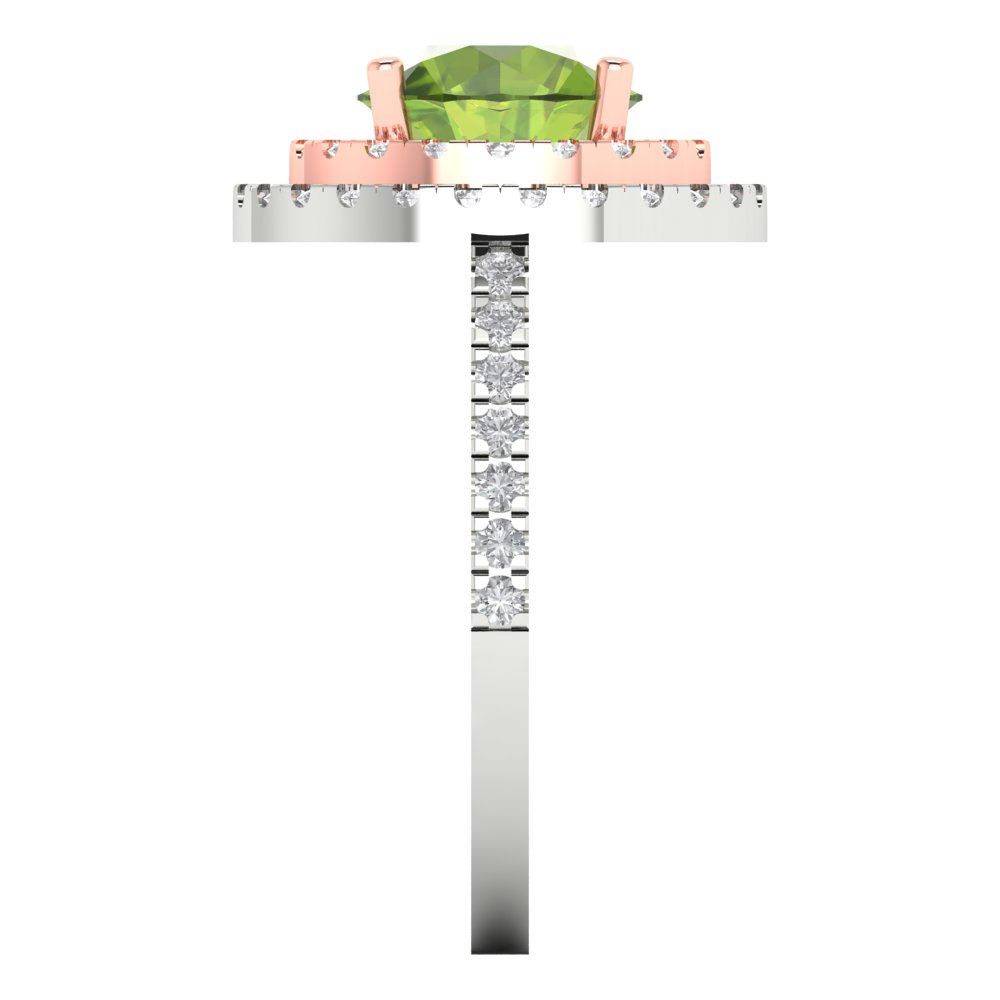 2.6 cttw Natural Peridot Hidden Halo Engagement Ring - Solid White/Rose Gold (VVS1, Round Cut,8.0mm)