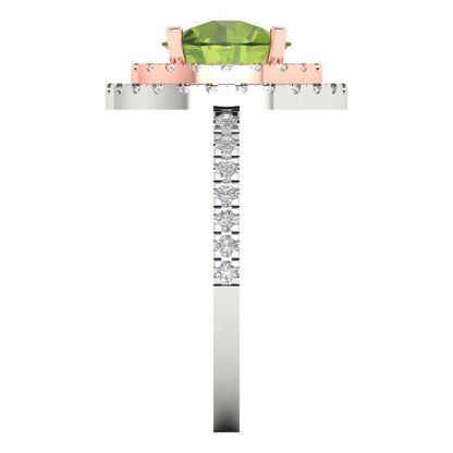 2.6 cttw Natural Peridot Hidden Halo Engagement Ring - Solid White/Rose Gold (VVS1, Round Cut,8.0mm)