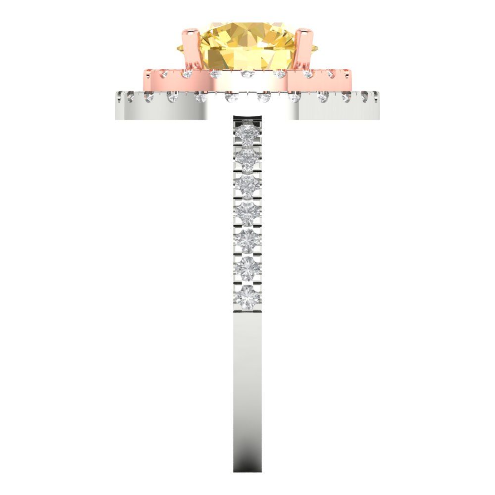 2.6 cttw Zirconia Simulated Yellow Diamond Hidden Halo Engagement Ring - Solid White/Rose Gold (VVS1, Round Cut,8.0mm)