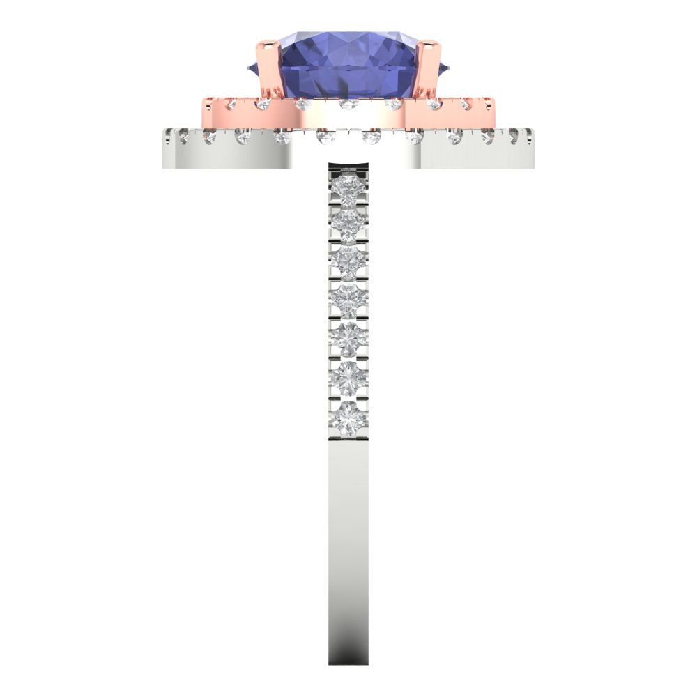 2.6 cttw Simulated Tanzanite Hidden Halo Engagement Ring - Solid White/Rose Gold (VVS1, Round Cut,8.0mm)