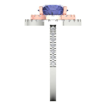 2.6 cttw Simulated Tanzanite Hidden Halo Engagement Ring - Solid White/Rose Gold (VVS1, Round Cut,8.0mm)