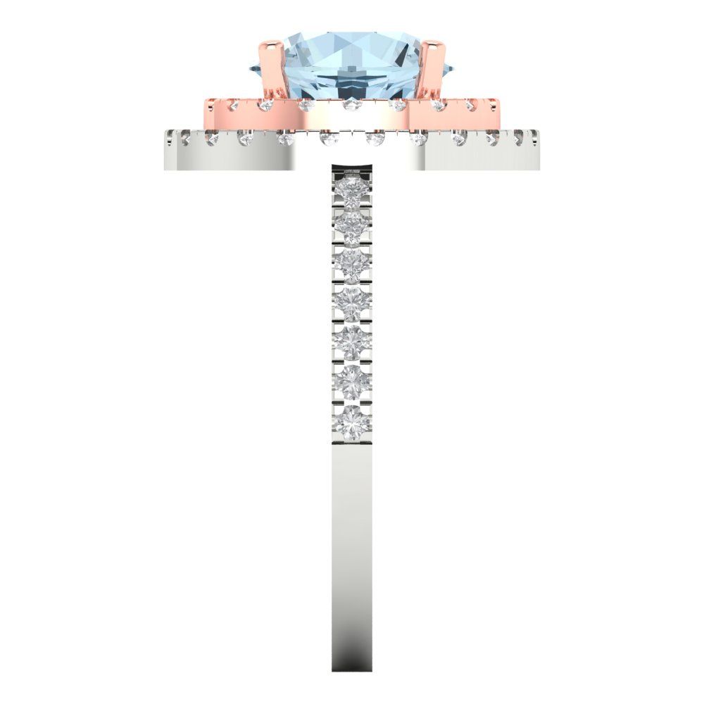 2.6 cttw Natural Aquamarine Hidden Halo Engagement Ring - Solid White/Rose Gold (VVS1, Round Cut,8.0mm)