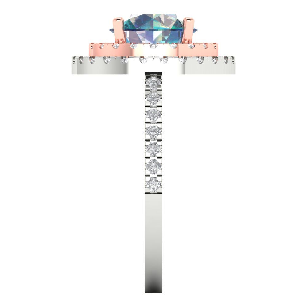2.6 cttw Blue Moissanite Hidden Halo Engagement Ring - Solid White/Rose Gold (VVS1, Round Cut,8.0mm)