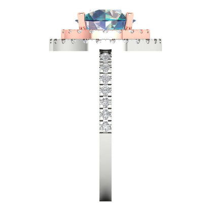2.6 cttw Blue Moissanite Hidden Halo Engagement Ring - Solid White/Rose Gold (VVS1, Round Cut,8.0mm)