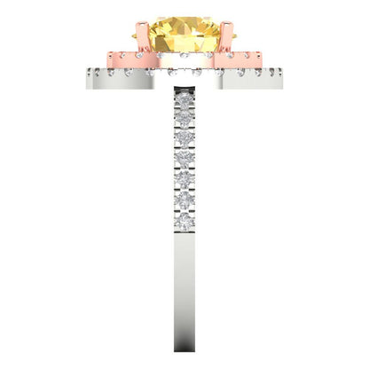 2.6 cttw Natural Citrine Hidden Halo Engagement Ring - Solid White/Rose Gold (VVS1, Round Cut,8.0mm)