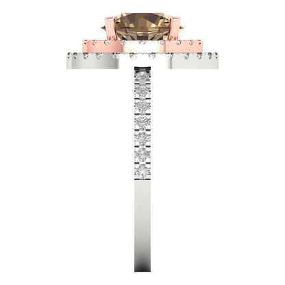 2.6 cttw Zirconia Simulated Champagne Diamond Hidden Halo Engagement Ring - Solid White/Rose Gold (VVS1, Round Cut,8.0mm)