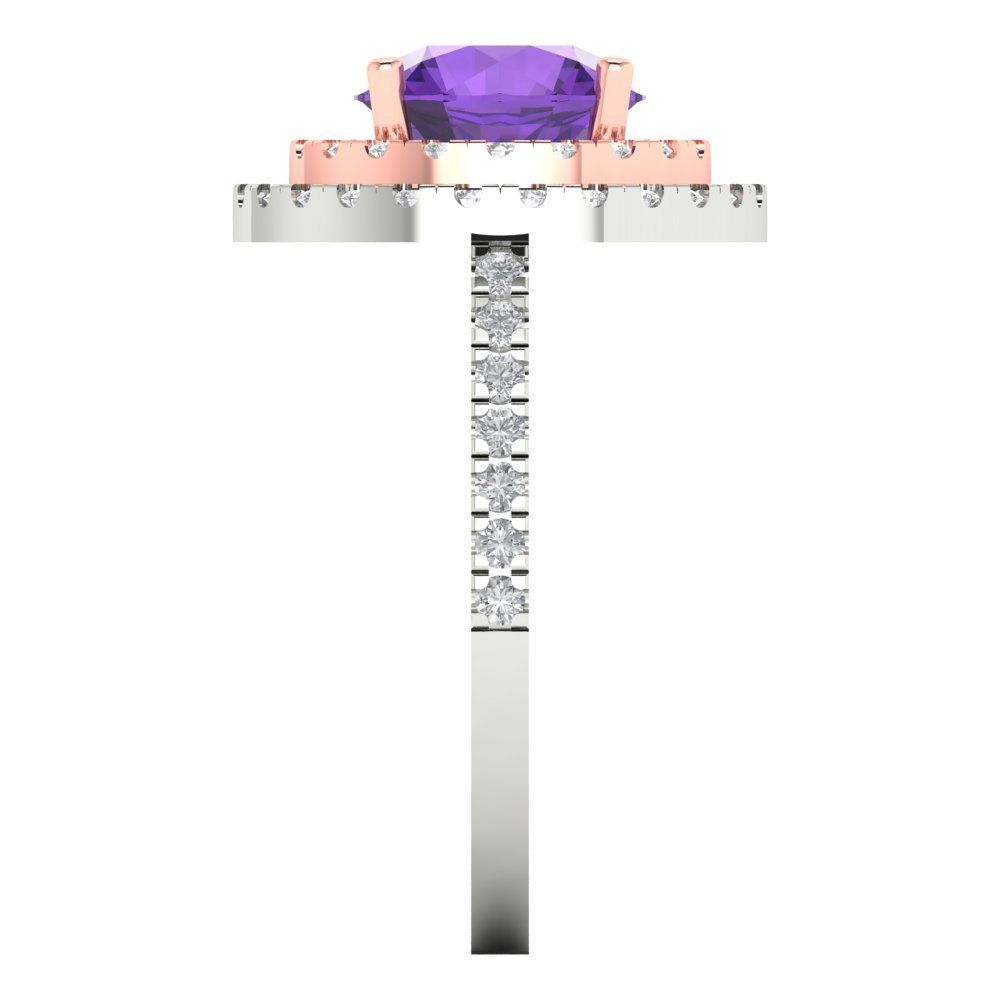 2.6 cttw Natural Amethyst Hidden Halo Engagement Ring - Solid White/Rose Gold (VVS1, Round Cut,8.0mm)