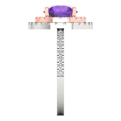 2.6 cttw Natural Amethyst Hidden Halo Engagement Ring - Solid White/Rose Gold (VVS1, Round Cut,8.0mm)
