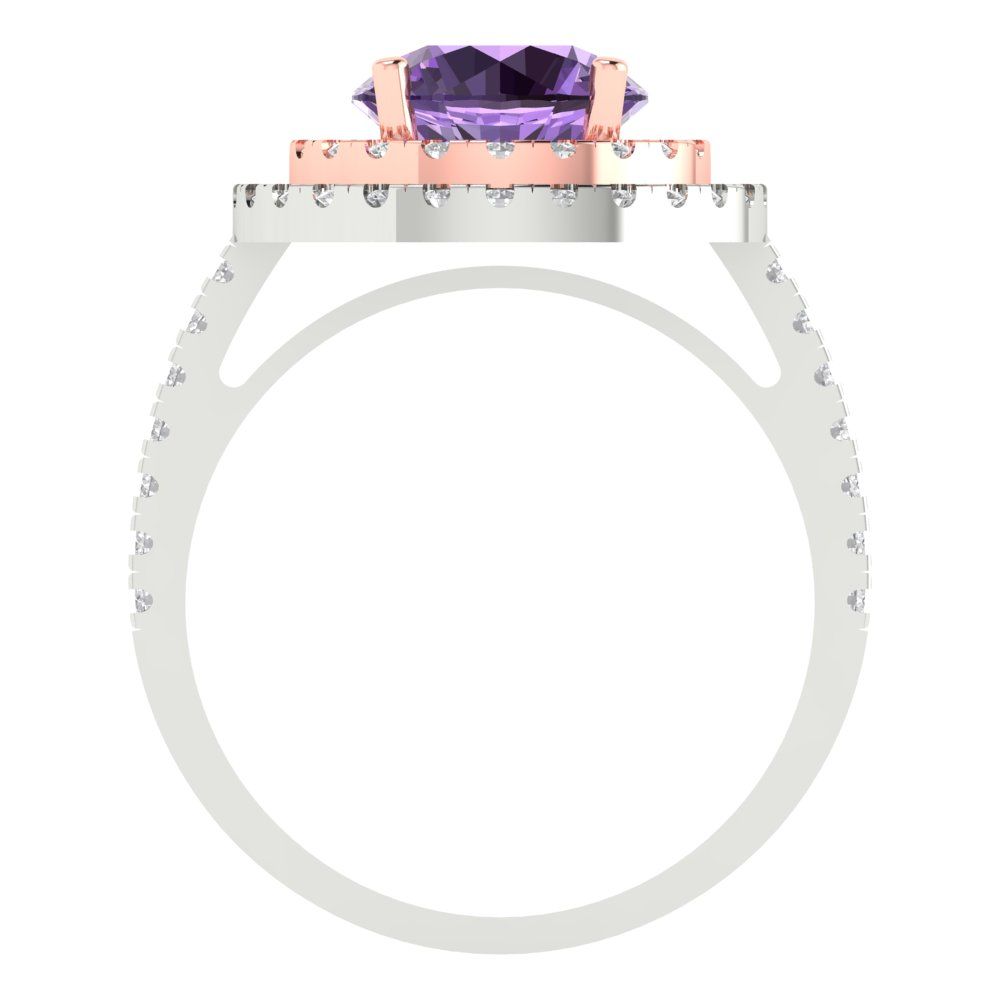 2.6 cttw Simulated Alexandrite Hidden Halo Engagement Ring - Solid White/Rose Gold (VVS1, Round Cut,8.0mm)