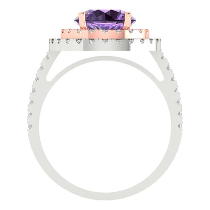 2.6 cttw Simulated Alexandrite Hidden Halo Engagement Ring - Solid White/Rose Gold (VVS1, Round Cut,8.0mm)