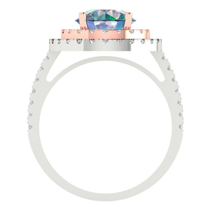 2.6 cttw Blue Moissanite Hidden Halo Engagement Ring - Solid White/Rose Gold (VVS1, Round Cut,8.0mm)