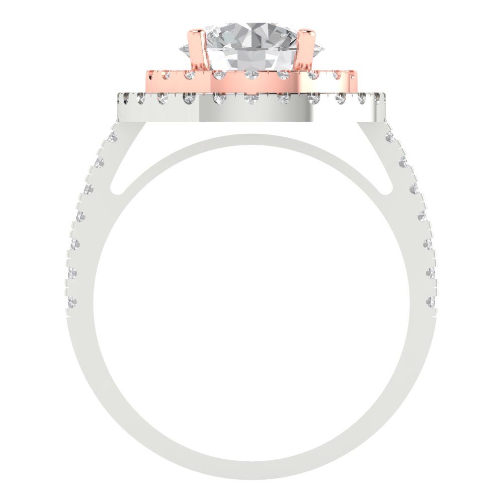 2.6 cttw Moissanite Hidden Halo Engagement Ring - Solid White/Rose Gold (VVS1, Round Cut,8.0mm)