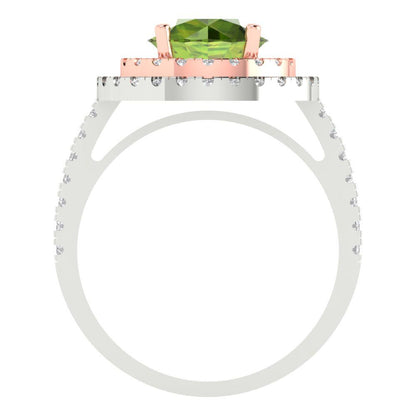 2.6 cttw Natural Peridot Hidden Halo Engagement Ring - Solid White/Rose Gold (VVS1, Round Cut,8.0mm)